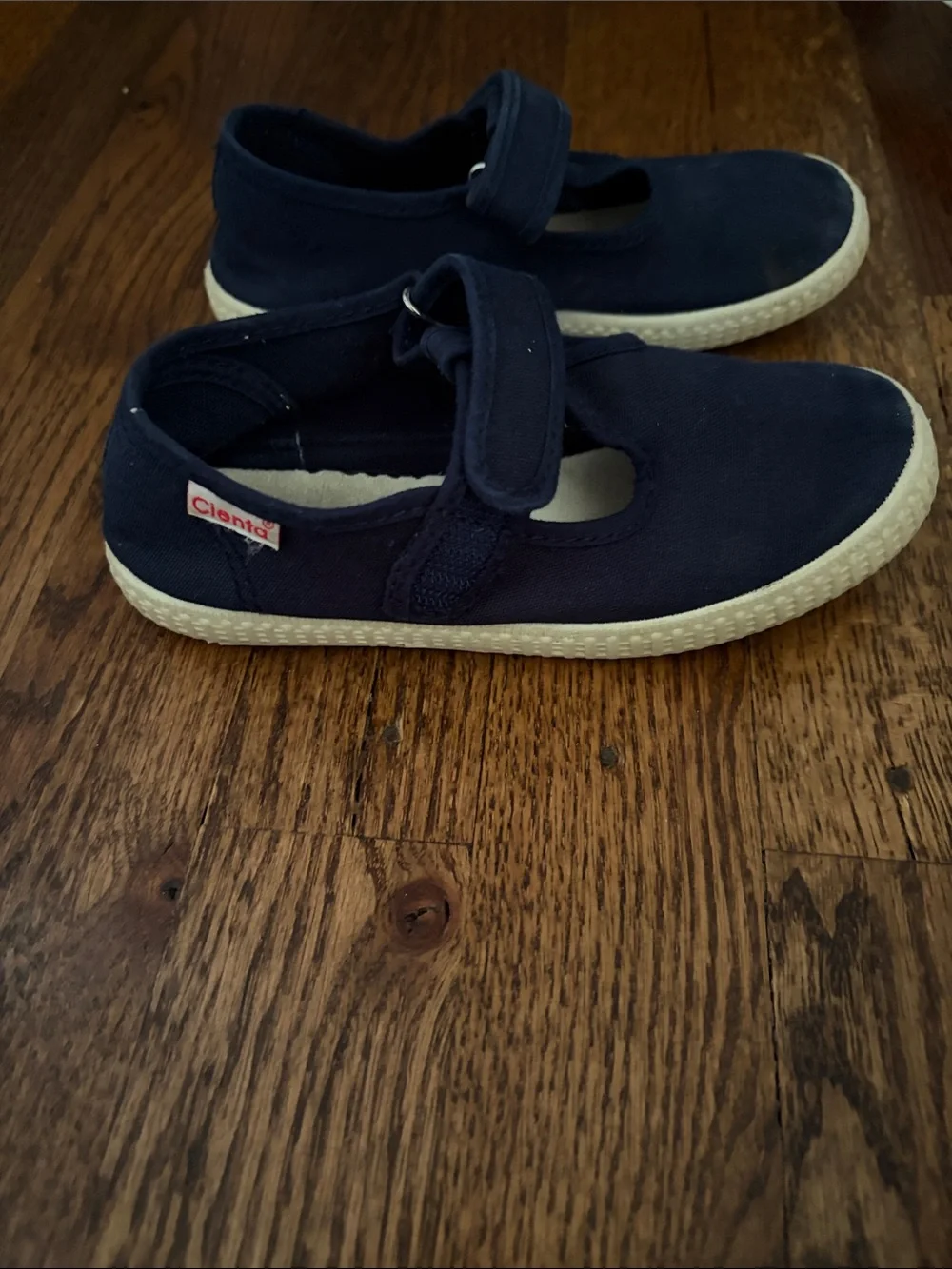 Cienta Navy Canvas Mary Jane with Hook-and-Loop Strap
